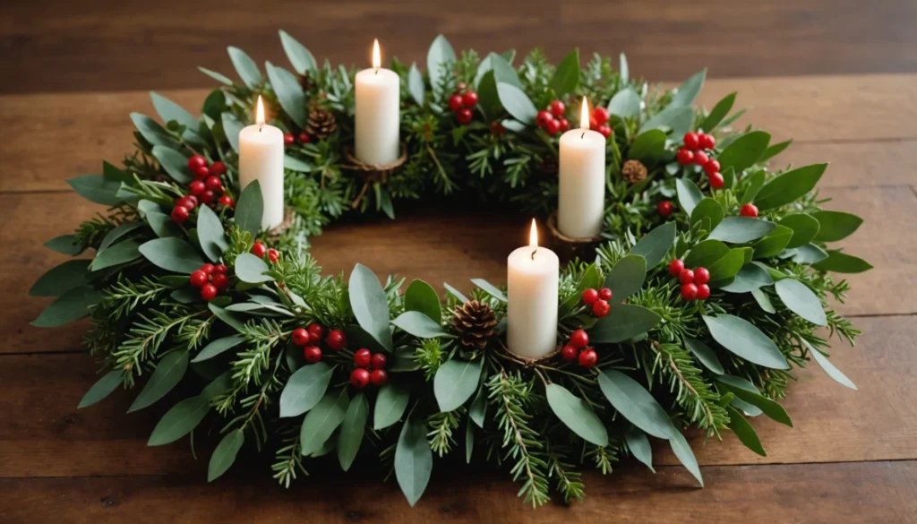 couronne de l'avent avec eucalyptus et sapin