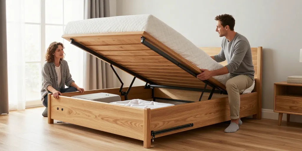 Le lit coffre en bois massif : l'alliance du rangement intelligent et de l'élégance naturelle