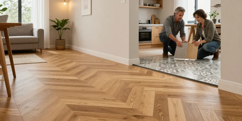 melange parquet et carreaux de ciment