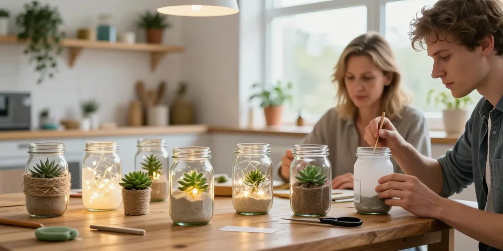 idee deco bricolage avec bocal en verre